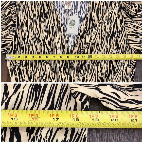 ELF Made by Hand Set Sail Wrap Dress Midi Puff Sleeves Size Large Tan Brown - Picture 12 of 16